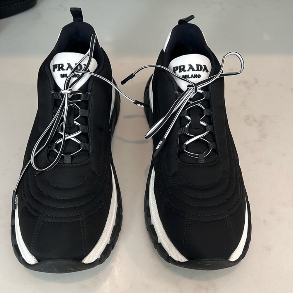 Prada Re-Nylon Gabardine Women’s Rush Sneakers 9 Black White - Picture 4 of 7